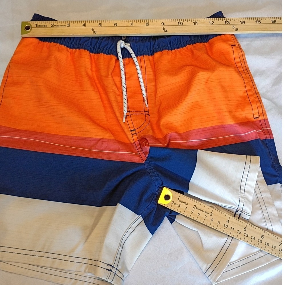 Cat & Jack Swim Trunks Boys L 10-12 Orange Blue Colorblock Board Short Excellent